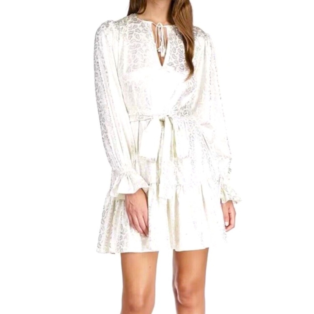 NEW Michael Kors Foil Paisley Print V-Neck Tie Tiered Dress | XS | Cream wedding - Picture 7 of 16